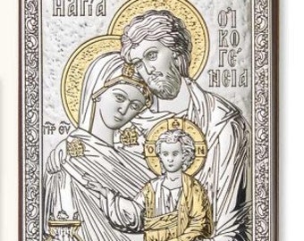 Silver icon painting of the Holy Family, various sizes available, of Italian craftsmanship