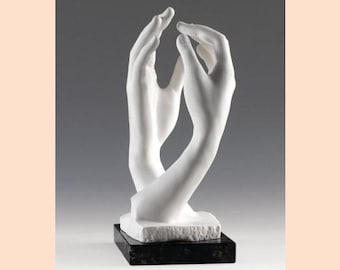 Classic sculpture "The Cathedral of Rodin", cm 37 (14.56 inches) in alabaster powder, marble base, handcrafted, made in Italy