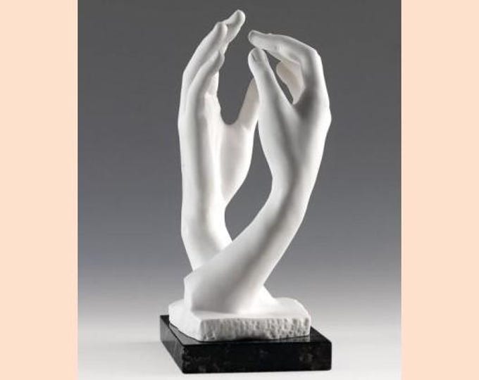 Classic sculpture "The Cathedral of Rodin", cm 37 (14.56 inches) in alabaster powder, marble base, handcrafted, made in Italy