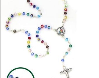 Jubilee Rosary 2025 in colored glass, grain diameter 6 mm, handcrafted in Italy