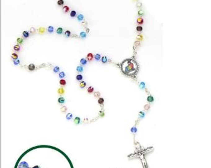 Jubilee Rosary 2025 in colored glass, grain diameter 6 mm, handcrafted in Italy