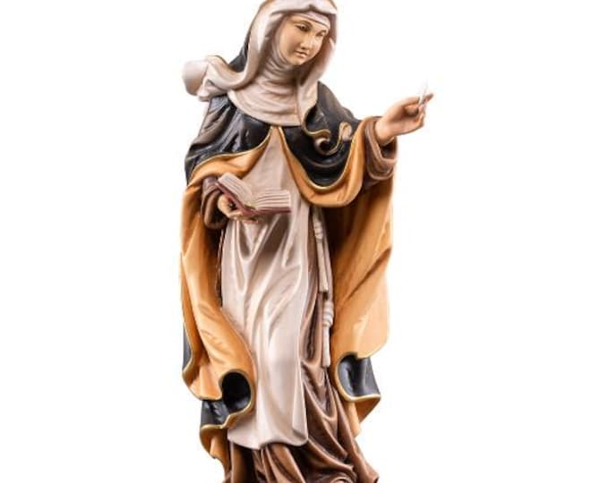 Sculpture of Saint Imelda Lambertini carved in Valgardena wood, hand-decorated and handcrafted in Italy.