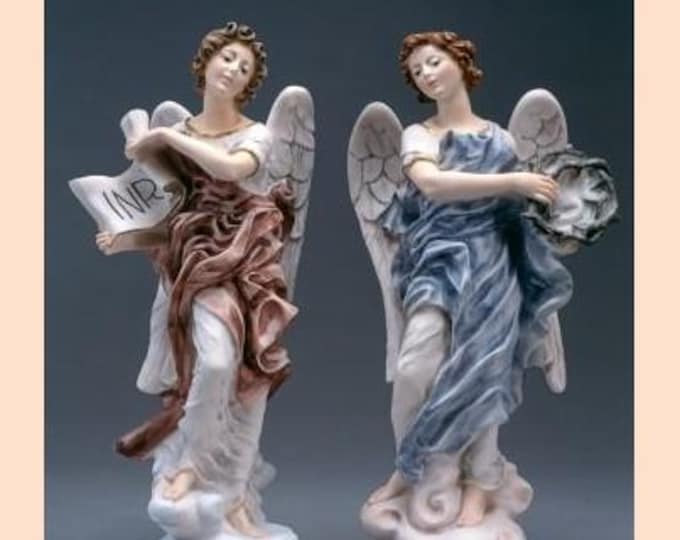 Pair of angels by Bernini cm 36 (14.17 inches) made of alabaster powder, wooden base, hand decorated, made in Italy