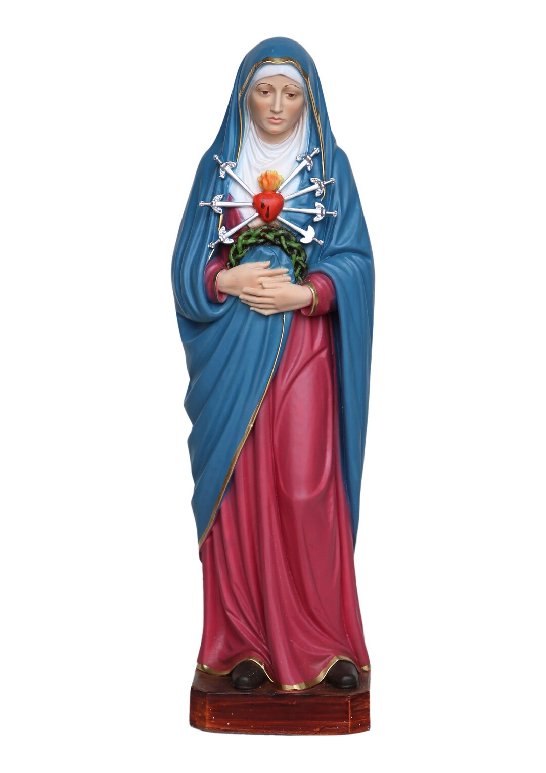 Our Lady of Sorrows Statue Cm 40 15,75 Inches in Hand Decorated Resin