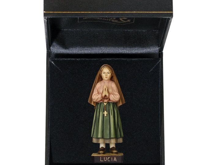 Statue of Lucia of Fatima with deluxe case carved in Valgardena wood and hand-decorated with Italian craftsmanship