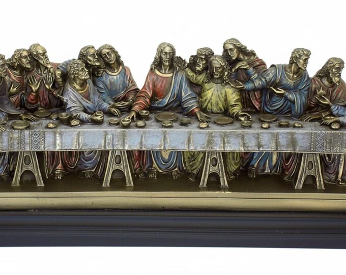 Classical sculpture of the Last Supper by Leonardo Da Vinci, in bronzed resin marble, 15 x 35 cm (5.90 x 13.77 inches), handcrafted, made in Italy