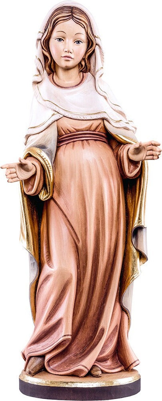 Statue of the pregnant Madonna carved in wood of Valgardena decorated by  hand of Italian artisan production, image size:570x1407