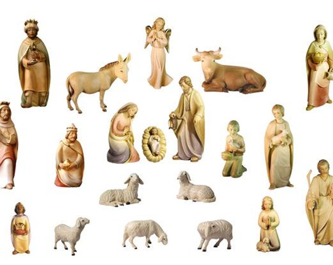 Rudolf Nativity scene carved in Val Gardena wood, 20 pieces, various sizes available, Italian handicraft production