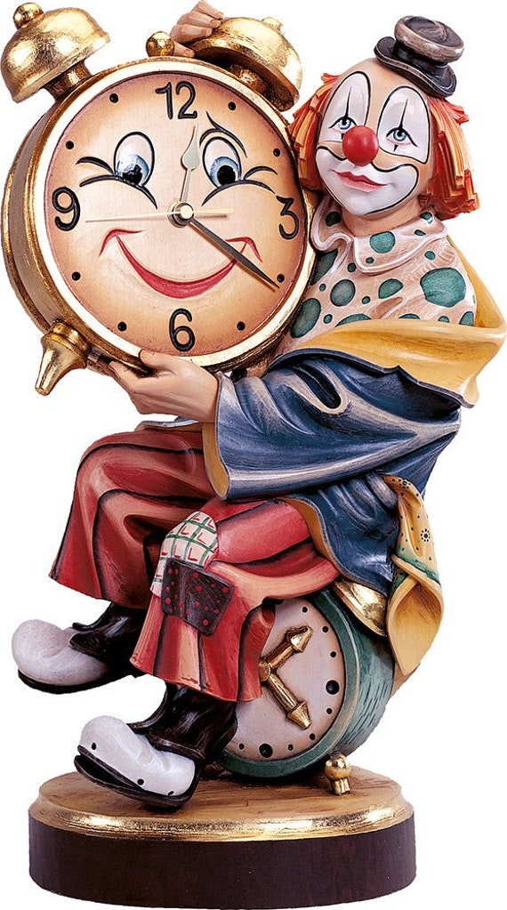 Clown Working Clock Sculpture Carved in Valgardena Wood and Etsy