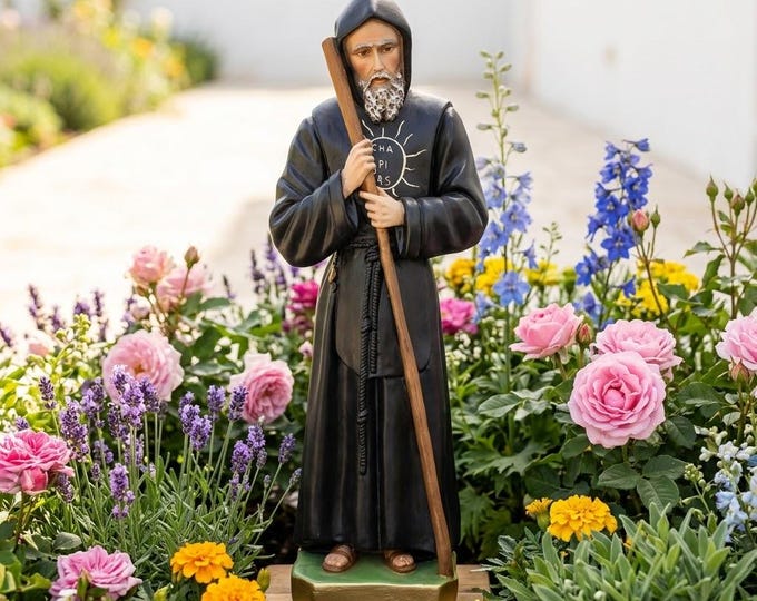 Statue of Saint Francis of Paola 60 cm (23.62 inches) in hand-decorated resin, painted or glass eyes, handcrafted in Italy