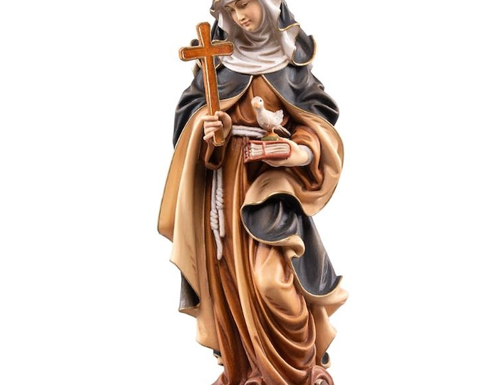 Sculpture of Santa Maria Crescentia Höss carved in Valgardena wood, hand-decorated, artisanal Italian production