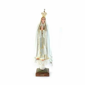 Statue de Notre-Dame de Fatima cm 77 (30,31 pouces) en résine de verre avec yeux en verre décorée à la main, production artisanale