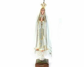 Statue of Our Lady of Fatima 77 cm (30.31 inches) in glass resin with glass eyes, hand-decorated, artisanal production