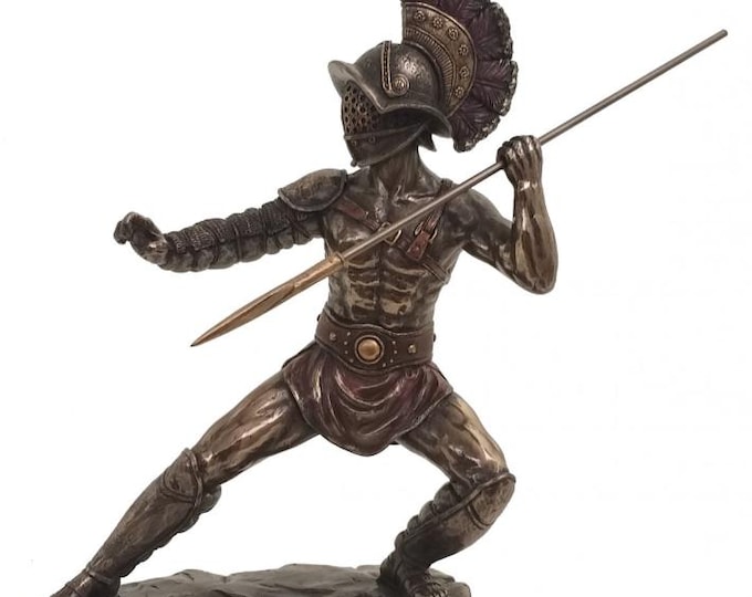 Classical sculpture of the Gladiator with spear, 25 cm (9.84 inches) in bronzed resin marble, handcrafted, made in Italy