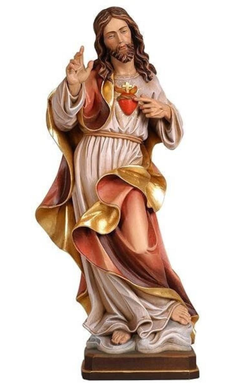 Statue of Jesus Sacred Heart, Carved in Valgardena Wood and Hand ...
