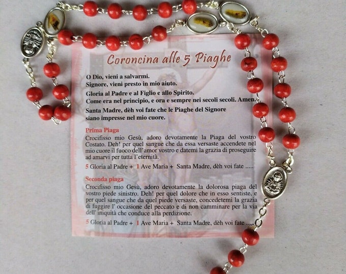 Wooden rosary crown with the Five Wounds cm 30 of Italian artisan production