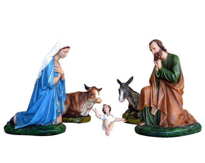 Complete nativity scene cm 45 (17,71 inches) composed of 5 pieces in hand-decorated resin of Italian artisan production