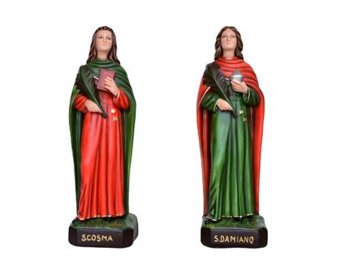 Pair of statues Saints Cosmas and Damian cm 60 (23,62 inches) made of hand-decorated resin, painted eyes or glass, Italian production