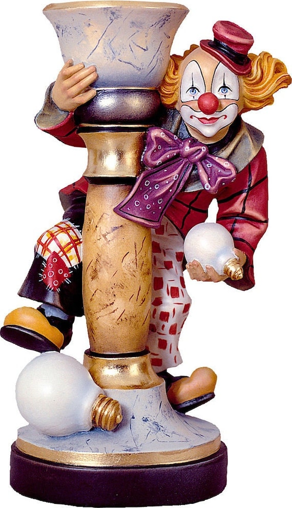 Clown statue carved in Valgardena wood and decorated by hand, of Italian  artisan production
