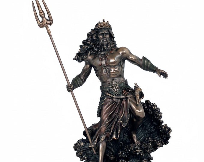 Classical sculpture of Poseidon-Neptune God of the Sea, cm 53 (20.86 inches) in bronzed resin marble, handcrafted, made in Italy