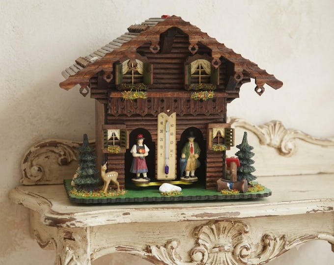 Alpine Weather House with thermometer, hand-painted, 21 cm (8.27 inch), Italian artisan production