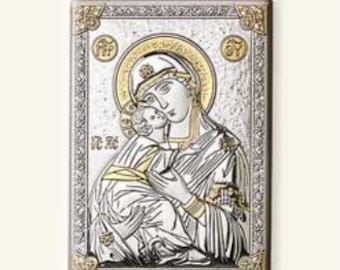 Silver icon painting of the Madonna and Child Jesus, various sizes available, of Italian craftsmanship