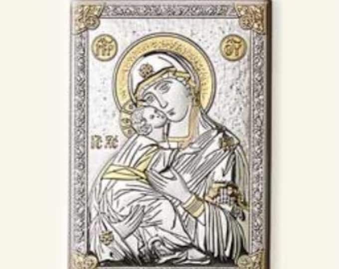 Silver icon painting of the Madonna and Child Jesus, various sizes available, of Italian craftsmanship