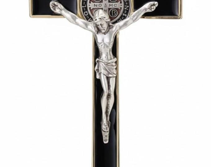 Crucifix of Saint Benedict of Norcia, in colored metal, 20 cm (7.87 inches) various colors available, handcrafted in Italy