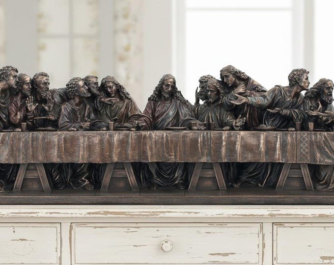 Classical sculpture of the Last Supper by Leonardo Da Vinci, in bronzed resin marble, 25 x 76 cm (9.84 x 29.92 inches), handcrafted, made in Italy