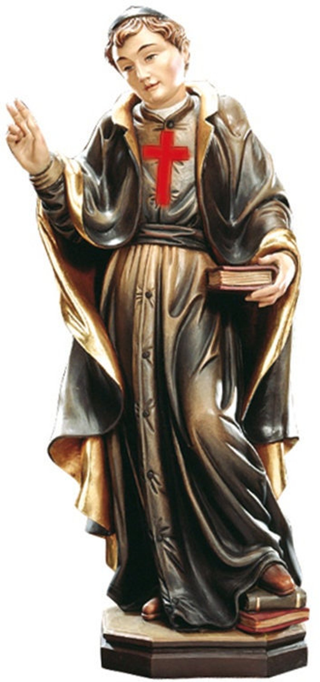 Statue of St. Camillus De Lellis Carved in Wood of Valgardena Decorated