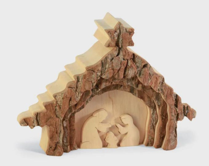 Nativity scene 16 x 9 cm (6.30 x 3.54 inches) carved in Valgardena wood, handcrafted in Italy