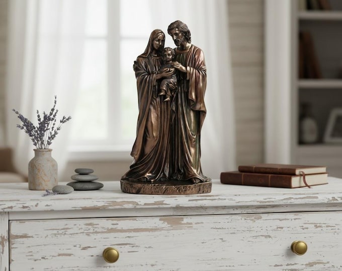 Holy Family sculpture, 16 cm (6.3 inches) in bronzed resin marble, handcrafted in Italy