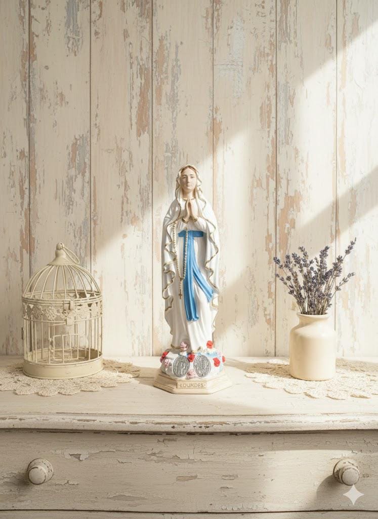 STATUE MADONNA DE LOURDES LOURDE FLUORESCENT RÉSINE INCASSABLE FLUO EUR
