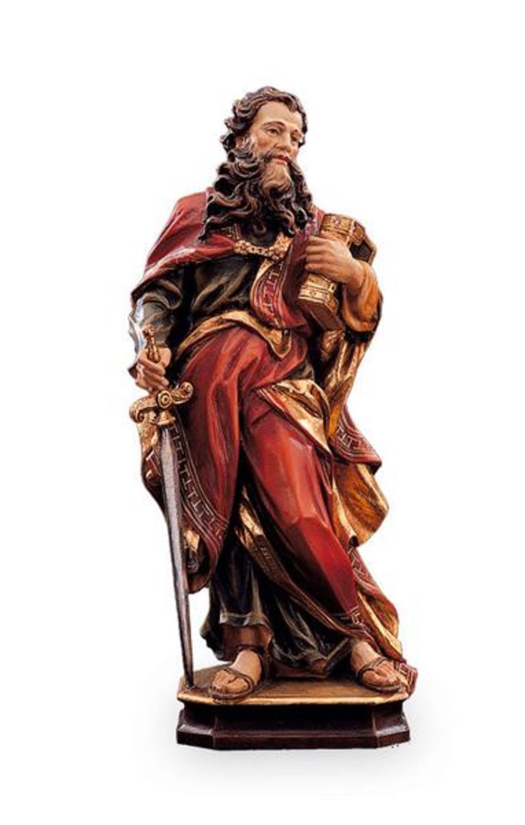 Spotle Image Statue of St. Paul the Apostle Carved in Valgardena Wood and Hand ...