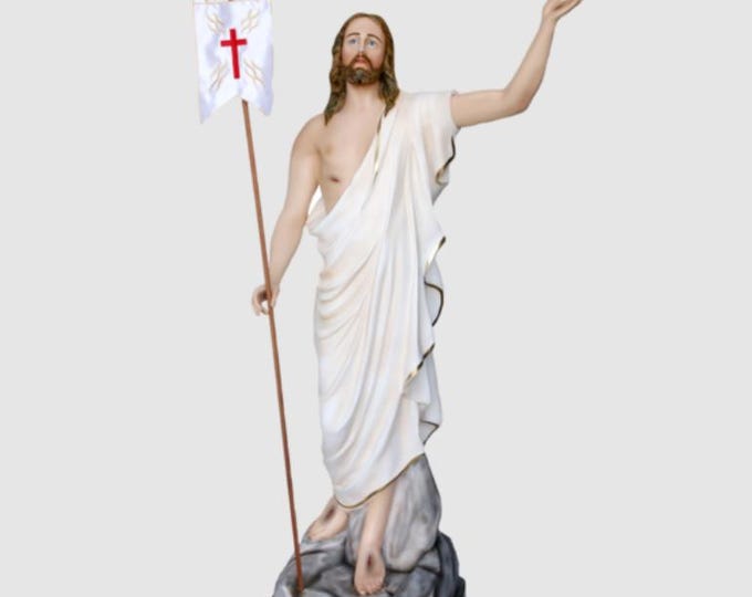 Statue of the Risen Jesus Christ, 165 cm (64.96 inches), hand-decorated resin, painted or glass eyes, handcrafted in Italy