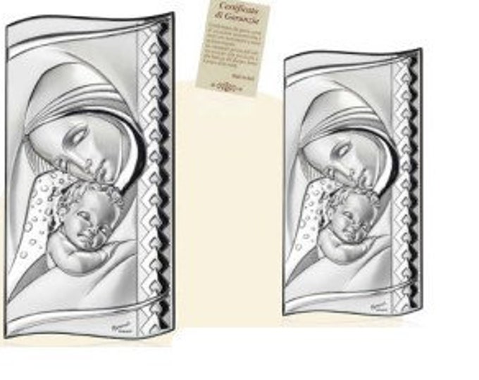 Wooden picture with silver plaque of the Madonna with baby Jesus, various sizes available, of Italian artisan production