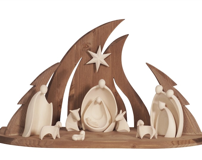 Ambiente Design complete nativity scene 11 pieces, carved in Valgardena wood, hand-decorated, various sizes, Italian artisan production
