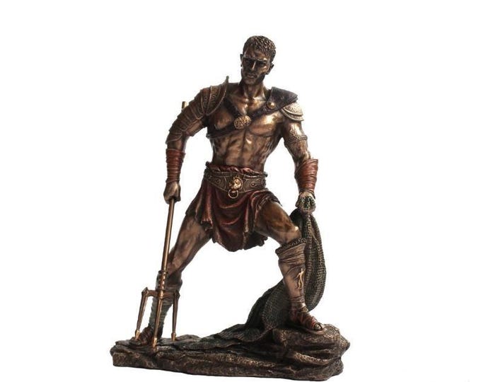 Classical sculpture of the Gladiator Retiarius, 28 cm (11.02 inches) in bronzed resin marble, handcrafted, made in Italy