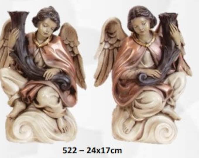 Couple of angels cm 24 x 17 (9,44 x 6,69 inches) in hand-decorated resin, handcrafted production