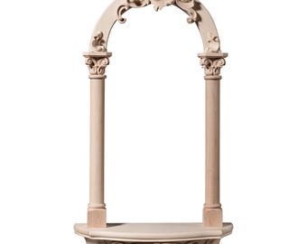 Freestanding or wall-mounted shelf for statues, made of natural Valgardena wood, various sizes, handcrafted in Italy