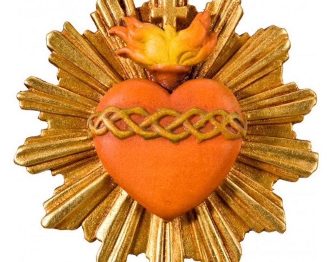Sacred Heart of Jesus sculpture, carved in Valgardena wood, hand decorated, Italian production