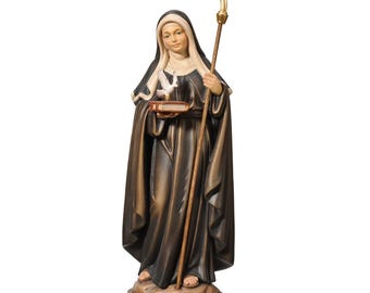 Statue of Saint Scholastica carved in Valgardena wood and hand-decorated, Italian artisan production, various sizes and decorations.