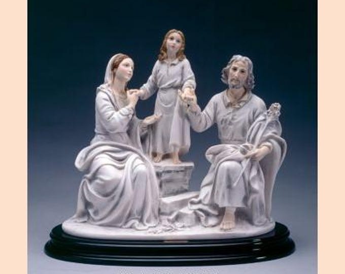 Statue of the Holy Family by Murillo cm 35 (13.77 inches) in alabaster powder, wooden base, hand decorated, made in Italy