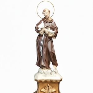 Statua di San Francesco d' Assisi cm 42 x 15,5 (16,53 x 6,10 inches) in marmo resina decorata a mano di produzione artigianale