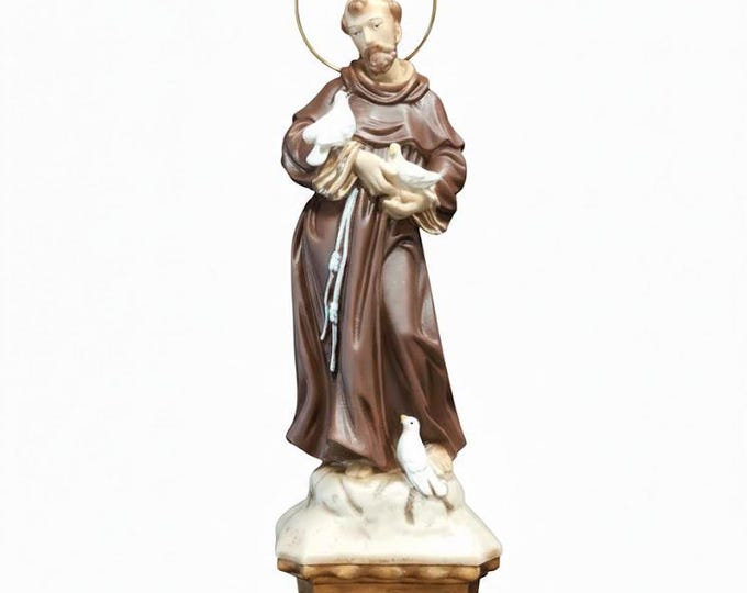 Statue of Saint Francis of Assisi 42 x 15.5 cm (16.53 x 6.10 inches) in hand-decorated resin marble, artisanal production