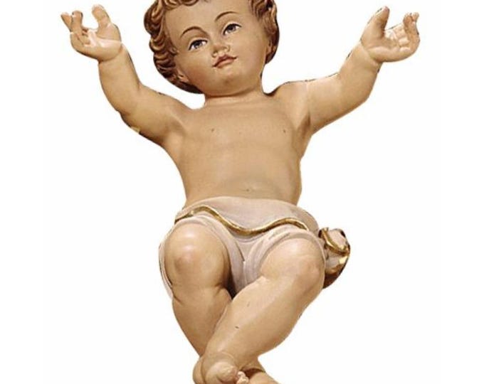 Baby Jesus sculpture statue, carved from Valgardena wood and hand-decorated, Italian artisan production.