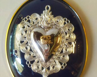 Votive heart ex voto grace oval receipt cm 15,5 x 19 (6,10 x 7,48 inches) of Italian craftsmanship