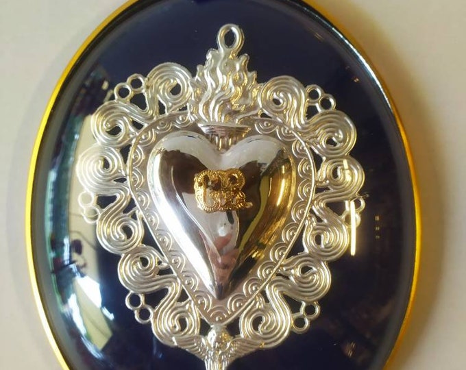 Votive heart ex voto grace oval receipt cm 15,5 x 19 (6,10 x 7,48 inches) of Italian craftsmanship