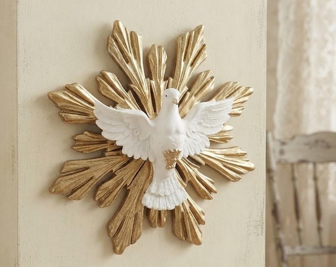 Holy Spirit plaque 38 cm (14.96 inches) in hand-decorated alabaster powder, Italian artisan production