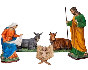 Complete nativity scene 80 cm (31.49 inches) composed of 5 pieces in resin decorated by hand, handcrafted in Italy
